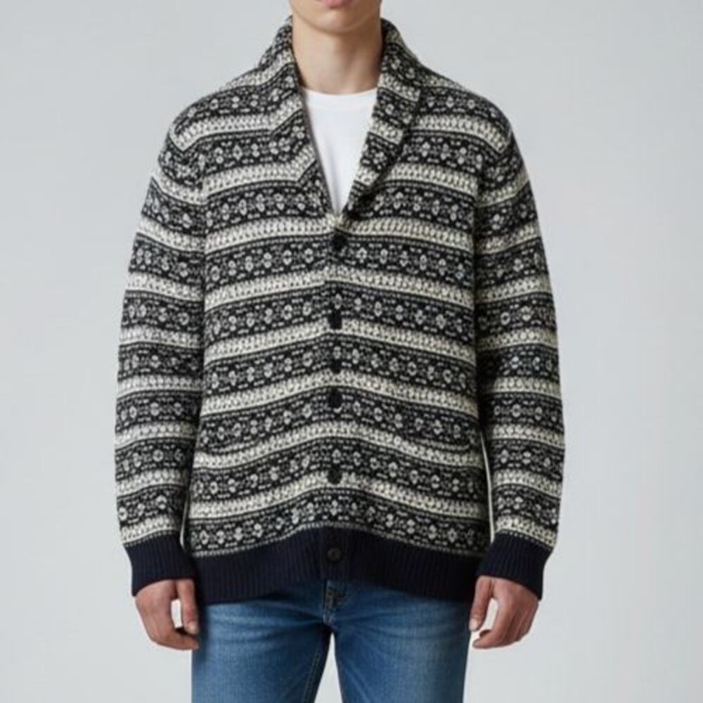 Brooks Brothers Fair Isle Cardigan Sweater Men XL Italian Yarn Merino Wool Blend